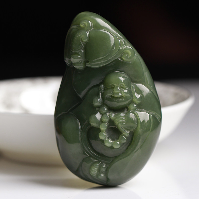 和田玉佛公手把件男青黄口手工雕刻福在眼前弥勒佛手玩件挂件礼物