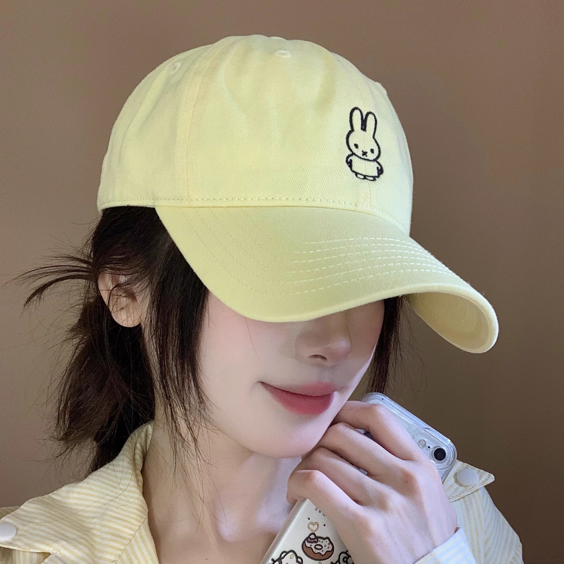 韩版奶黄米菲兔子刺绣鸭舌帽女夏