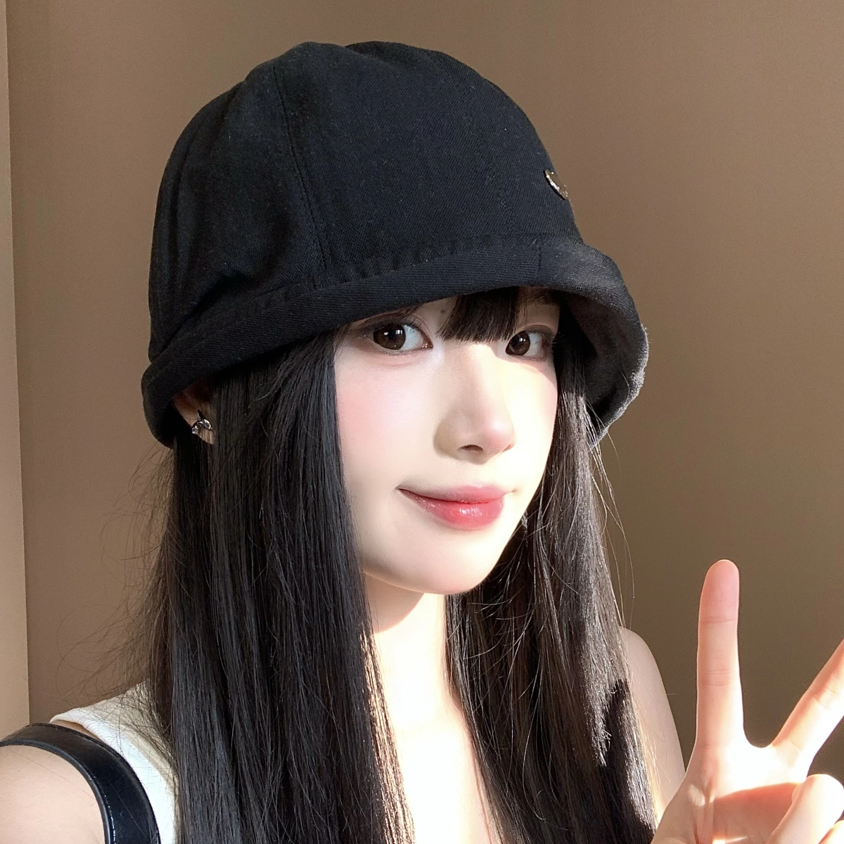 韩版黑色亚麻渔夫帽女早秋薄款千金风盆帽大头围显脸小水桶帽子