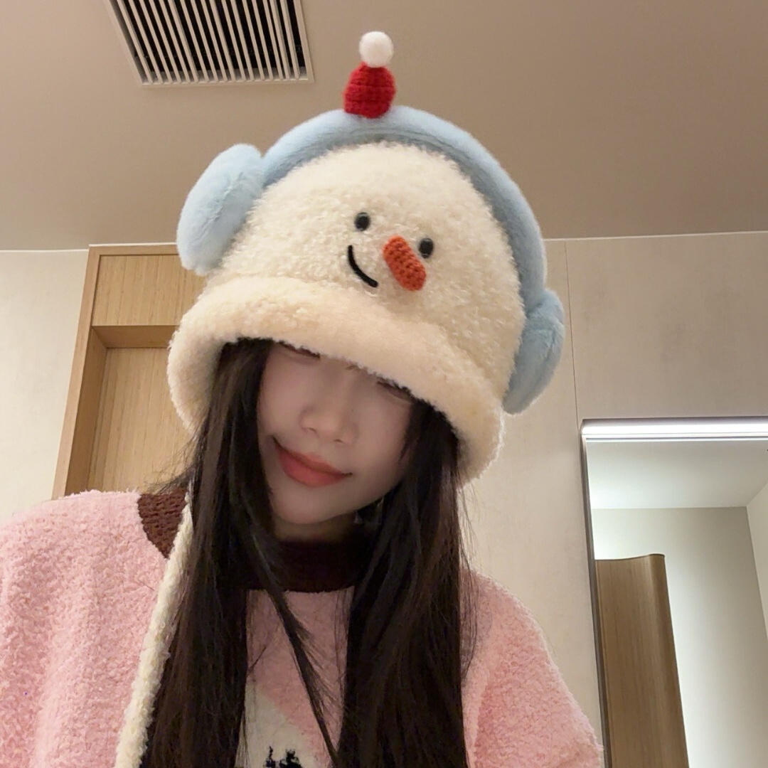 可爱小雪人帽子包包一帽多用帽子