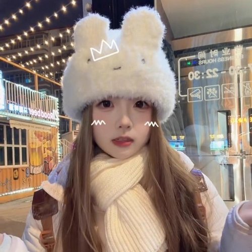 可爱兔耳朵毛绒帽子女冬季保暖