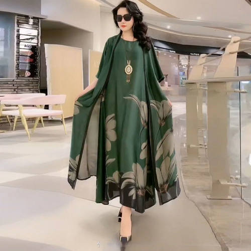 杭州真丝印花连衣裙女两件套2021
