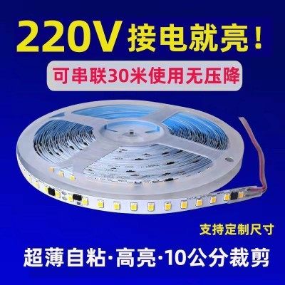 220V裸板贴片灯带室内装修线性灯冰蓝色灯带KTV高亮灯条客厅氛围