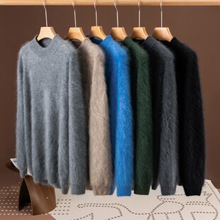 云朵拉绒！口碑福利款 无缝100纯山羊绒衫男秋冬半高领针织打底衫