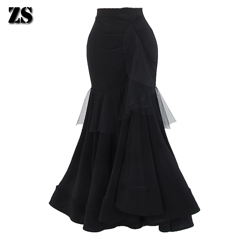 ZS摩登舞服半身成人女国标舞艺考裙舞蹈练习包臀性感鱼尾长裙 M24