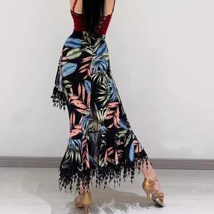 桑巴伦巴舞裙新款拉丁舞后开叉长裙成人舞蹈练功服裙子跳舞训练裙