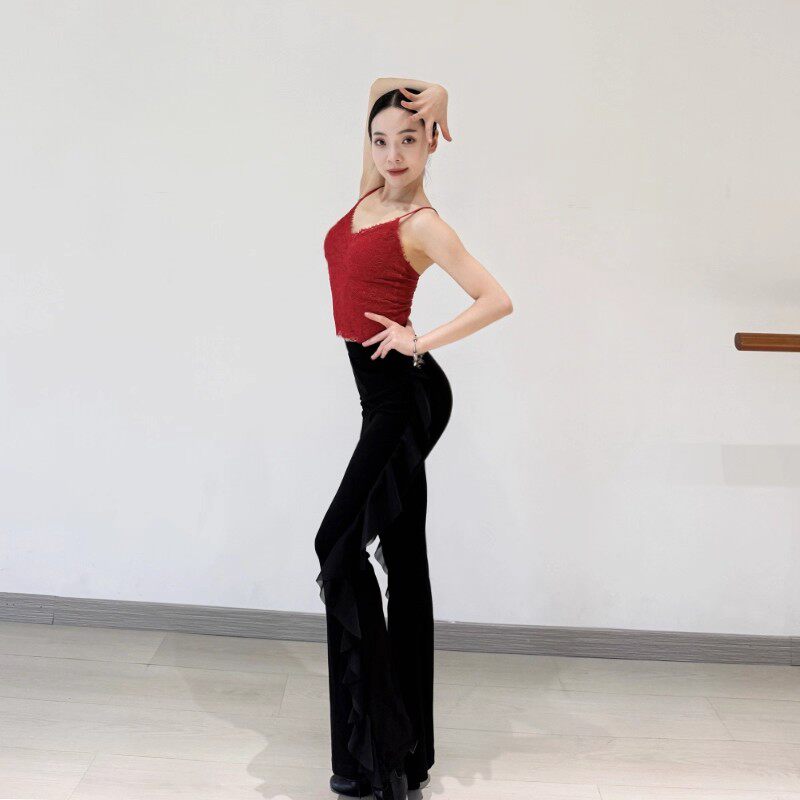 ZS翘臀喇叭裤 拉丁舞2025新款成人女包臀舞蹈长裤国标舞练功服K61