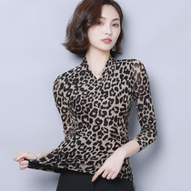 Autumn New Latin leopard print top elastic mesh national standard dance adult women's square dance practice clothes friendship dance clothes