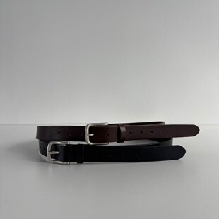 MRDONG韩国代购 vintage金属扣打孔复古细窄头层牛皮腰带百搭皮带