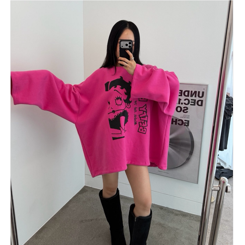 MRDONG韩国代购东大门男女votus亮眼卡通贝蒂加绒大码潮流长袖T恤