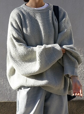 MRDONG韩国代购男女落肩大码cozyfit慵懒蜂窝纹理粗棒针织衫毛衣