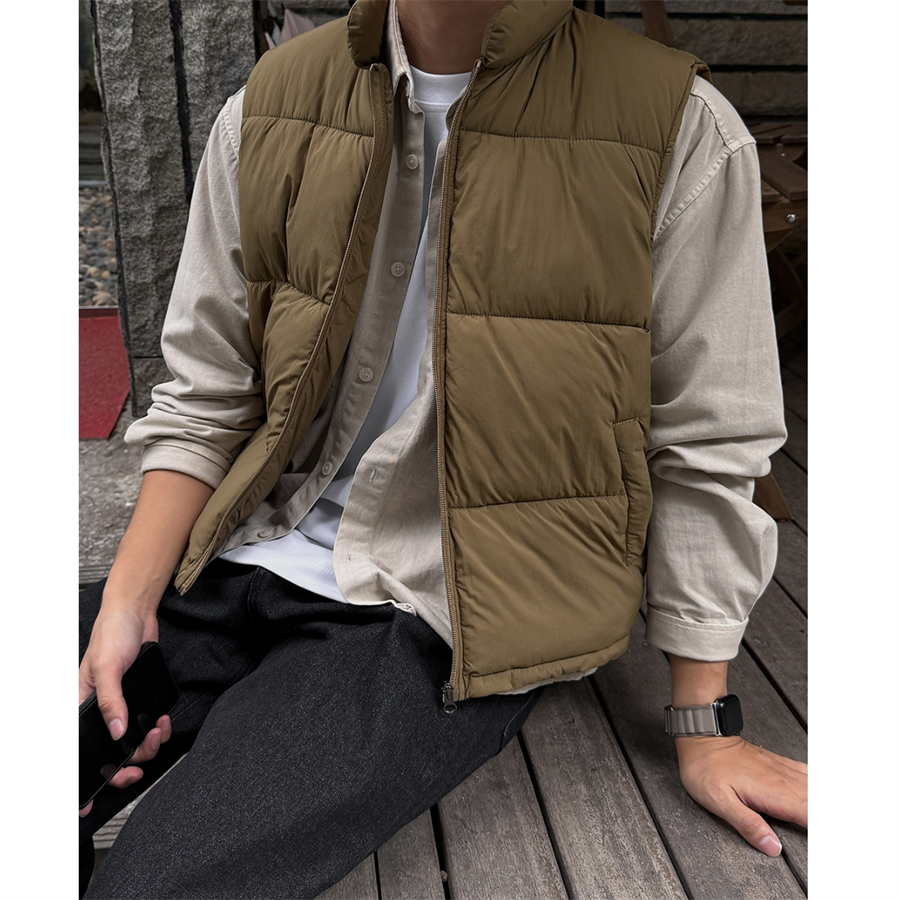 韩国男装叠穿小立领蓬松棉服马甲