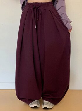 韩国代购打褶潮流阔腿弧形卫裤