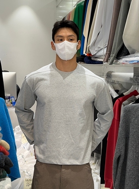 韩国男装代购直播LAINE高档精梳棉坚韧设计师压线短款打底长袖T恤