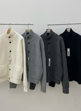 MRDONG韩国代购男装SLOWER粗针立领开衫外套口袋宽松羊毛针织休闲