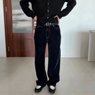 MRDONG韩国代购东大门男装直播MENTO秋冬直筒高品原色丝绒牛仔裤