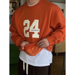 MRDONG韩国代购男装LOGAN冬季24数字匹马棉宽松加绒圆领卫衣