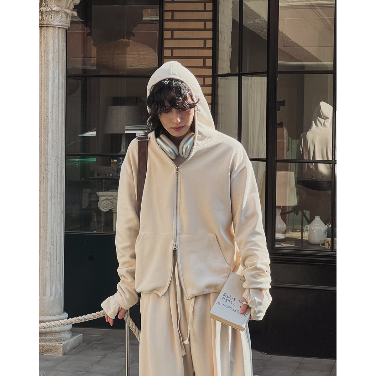 福利秒杀韩国男装代购直播GARNEBTS拼接套指设计高品连帽卫衣外套