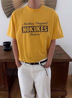 MRDONG韩国代购男装美式复古字母印花短袖T恤宽松圆领休闲小众