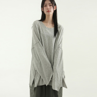 oversize 长袖 silket tee反拼接侧开衩落肩大码 T恤 long 韩国代购