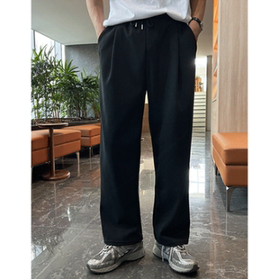 MRDONG韩国代购东大门男装亨德尔单褶松紧阔腿休闲长裤宽松垂感潮