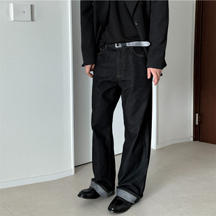 denim生牛仔丹宁色宽松长直筒堆积牛仔裤 raw 代购 MRDONG韩国男装