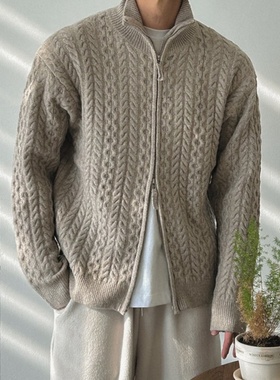 MRDONG韩国代购男装LOGAN麻花立领拉链针织外套开衫外套冬季