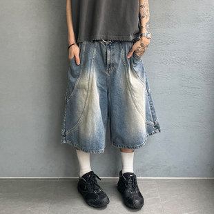 宽版 水洗牛仔百慕大短裤 廓形街感压线潮复古风 男装 MRDONG韩国代购