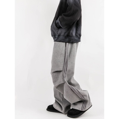 MRDONG韩国男装代购秋冬高品天鹅绒磨毛膝盖双掐褶线条阔腿休闲裤