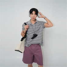 MRDONG韩国男装代购拼色翻领美式休闲横条纹经典宽松POLO短袖T恤