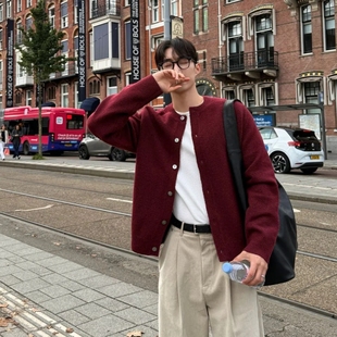 MRDONG韩国男装代购LOGAN高档素雅9色轻熟圆领基础款针织开衫毛衣