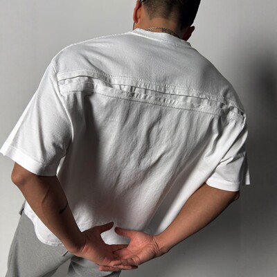 韩国代购设计师拼接线精梳棉短袖