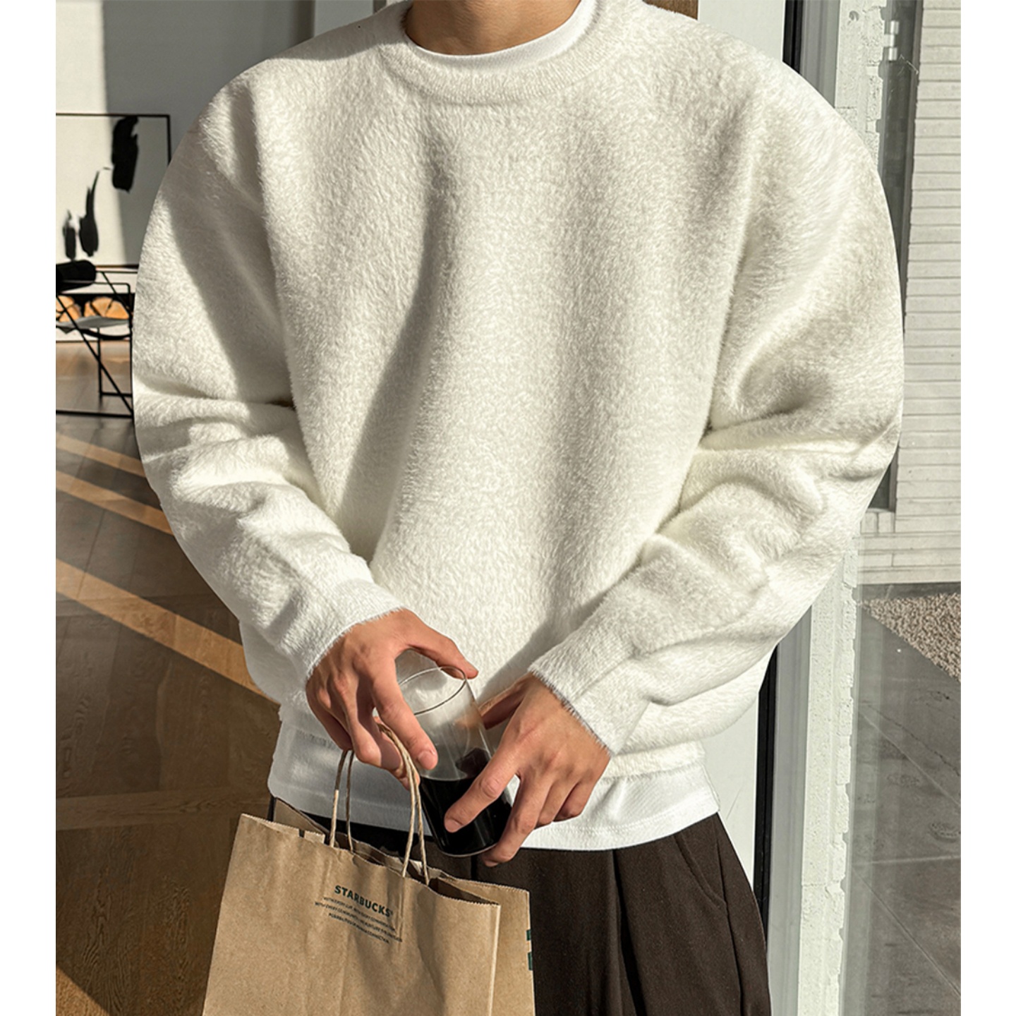 韩国男装安哥拉水貂绒质感针织衫