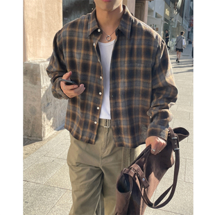 衬衫 MRDONG韩国男装 轻熟宽松长袖 秋冬复古vibe休闲格子纹短款 代购