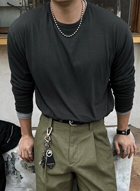 MRDONG韩国代购男装9色基础长袖打底T恤宽松纯色设计韩系层搭