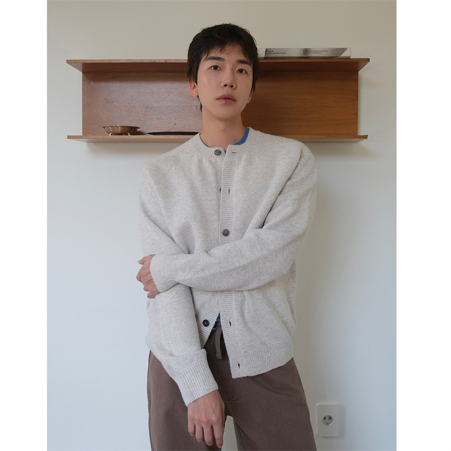 韩国男装高档美利奴羊毛素雅开衫