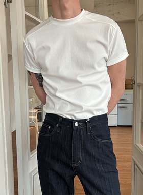 韩国男装代购直播ORDA高品切割线亲肤弹力棉肌肉健身圆领短袖T恤