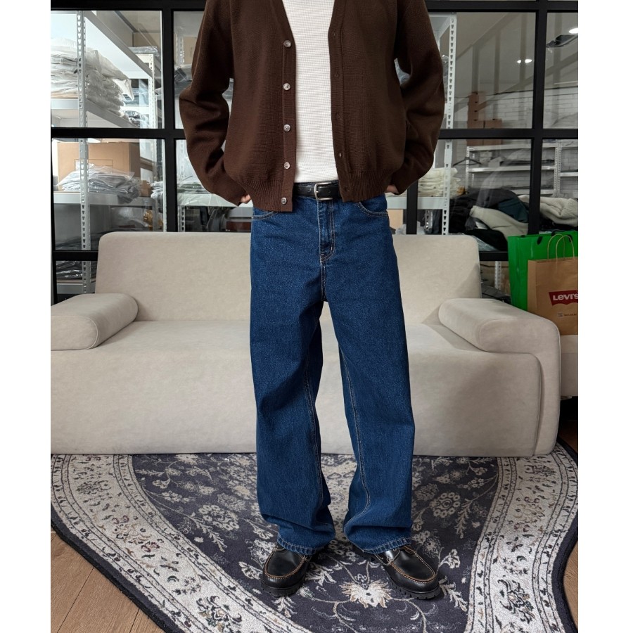 MRDONG韩国代购男装经典高腰宽松直筒深蓝复古牛仔裤显瘦耐穿质感,男装,牛仔裤,淘宝优惠券,粉丝福利购,淘宝优惠卷