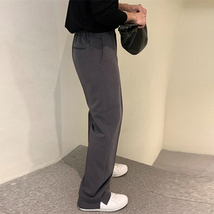 春夏半松紧设计师港风宽松直筒侧开衩休闲西裤 MRDONG韩国男装 代购