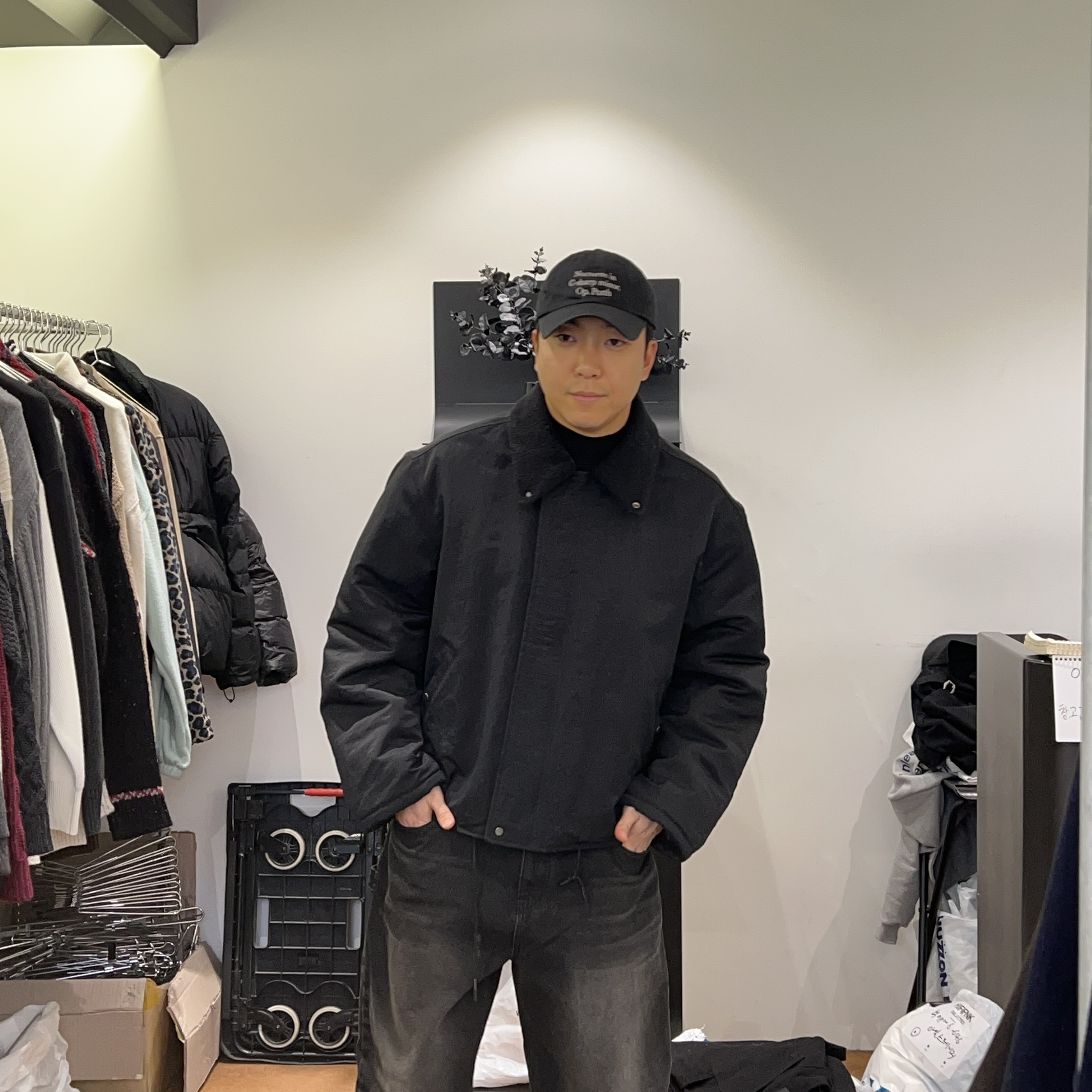 韩国男装可翻高领羊羔绒撞色棉服