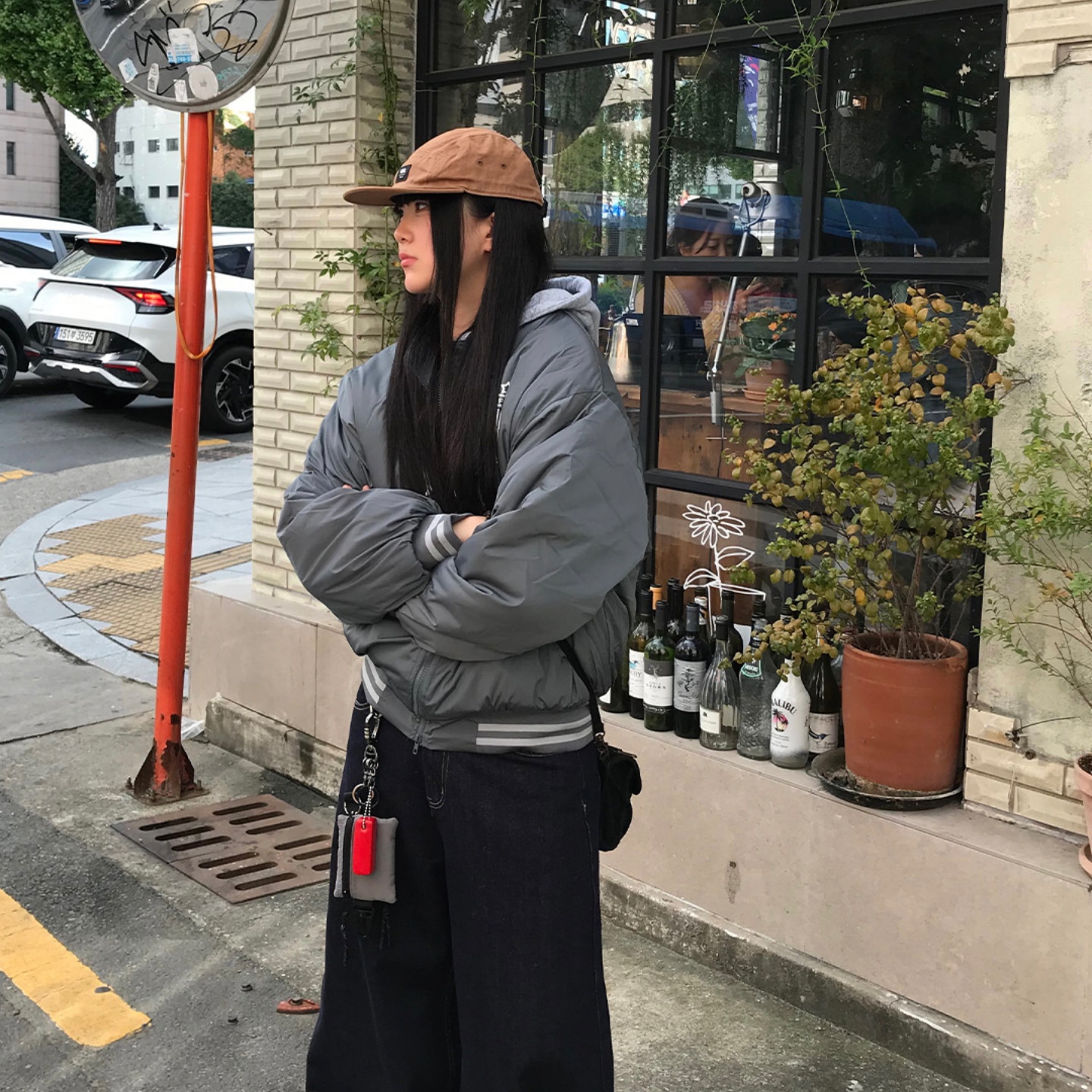 MRDONG韩国代购男女同款拼色连帽潮流学院风运动休闲棉服夹克外套