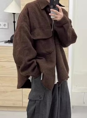 韩国男装代购高档农场家FARMERS MARKET羊毛毛呢宽松衬衫夹克外套