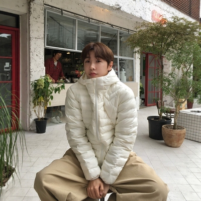 韩国男装代购直播福利秒杀GARMENTS强推轻量压线排骨连帽男女棉服