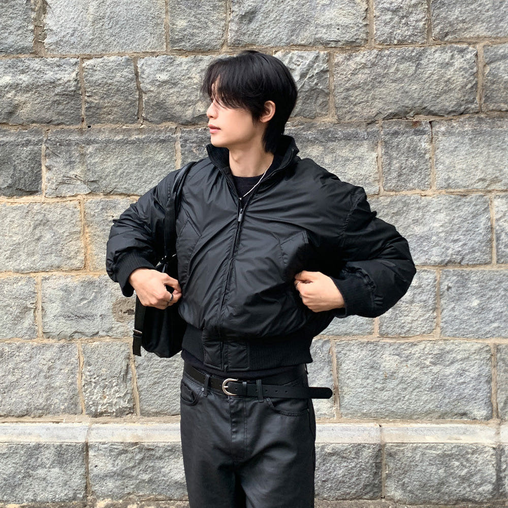 MRDONG韩国代购男装结构立领短款蓬松保暖飞行员棉服外套冬季新