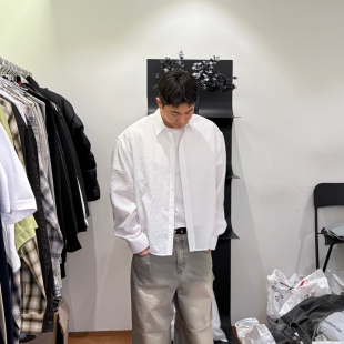 韩国代购男装直播stage高档棉短款设计春夏长袖衬衫防晒气质小众