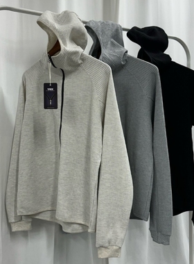 韩国男装代购MODEN高品YKK双向拉链华夫格立领连帽插肩袖开衫外套