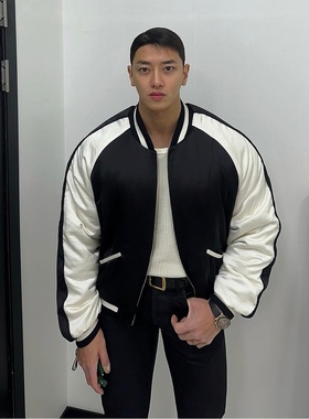 韩国男装代购直播福利秒杀AVEC重工百货级棒球服撞色棉服夹克外套