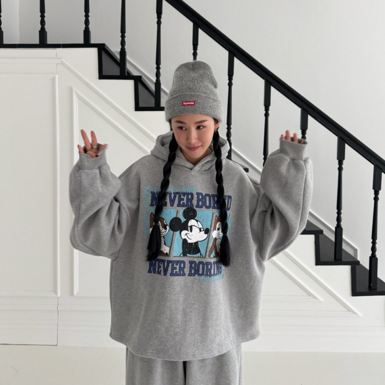 韩国代购迪士尼卡通做旧印花卫衣