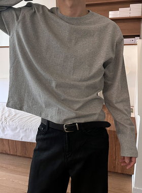 MRDONG韩国男装代购纯棉时尚cropped短款简约百搭OOTD宽松长袖T恤