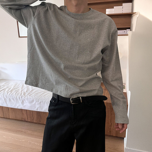 简约百搭OOTD宽松长袖 MRDONG韩国男装 cropped短款 纯棉时尚 T恤 代购